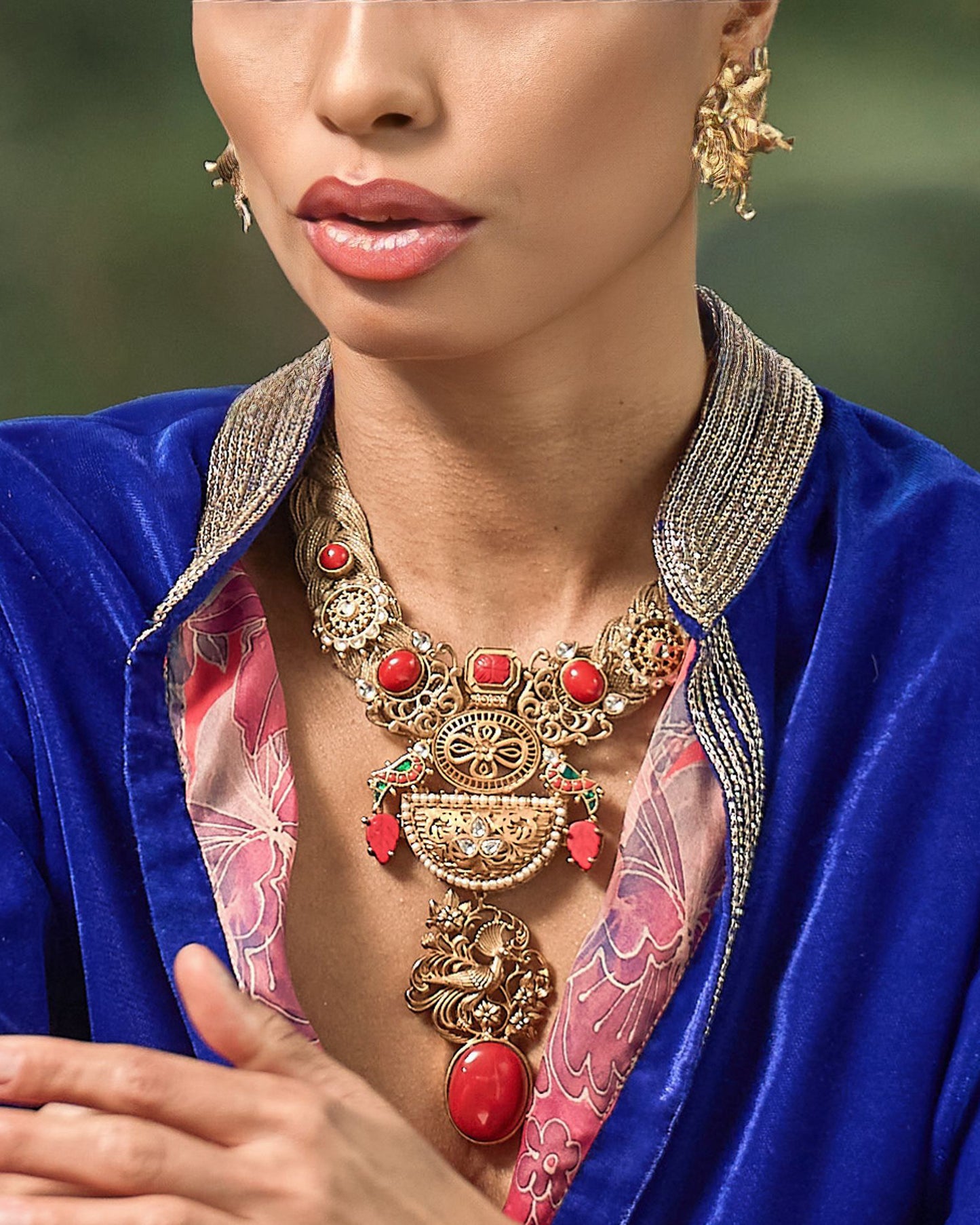 Gold Filigree Motif Necklace on Jute Base