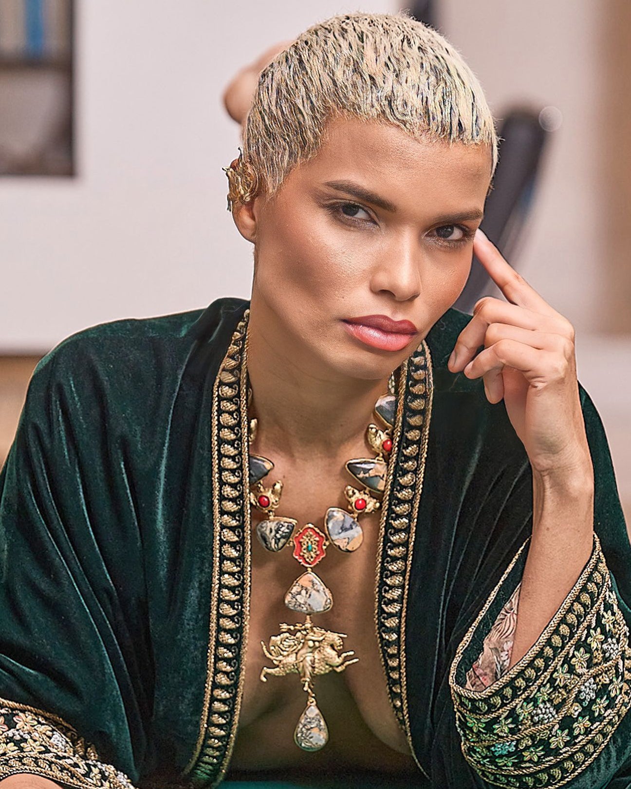 Natural Stones Long Necklace with Madame Sibarita Logo