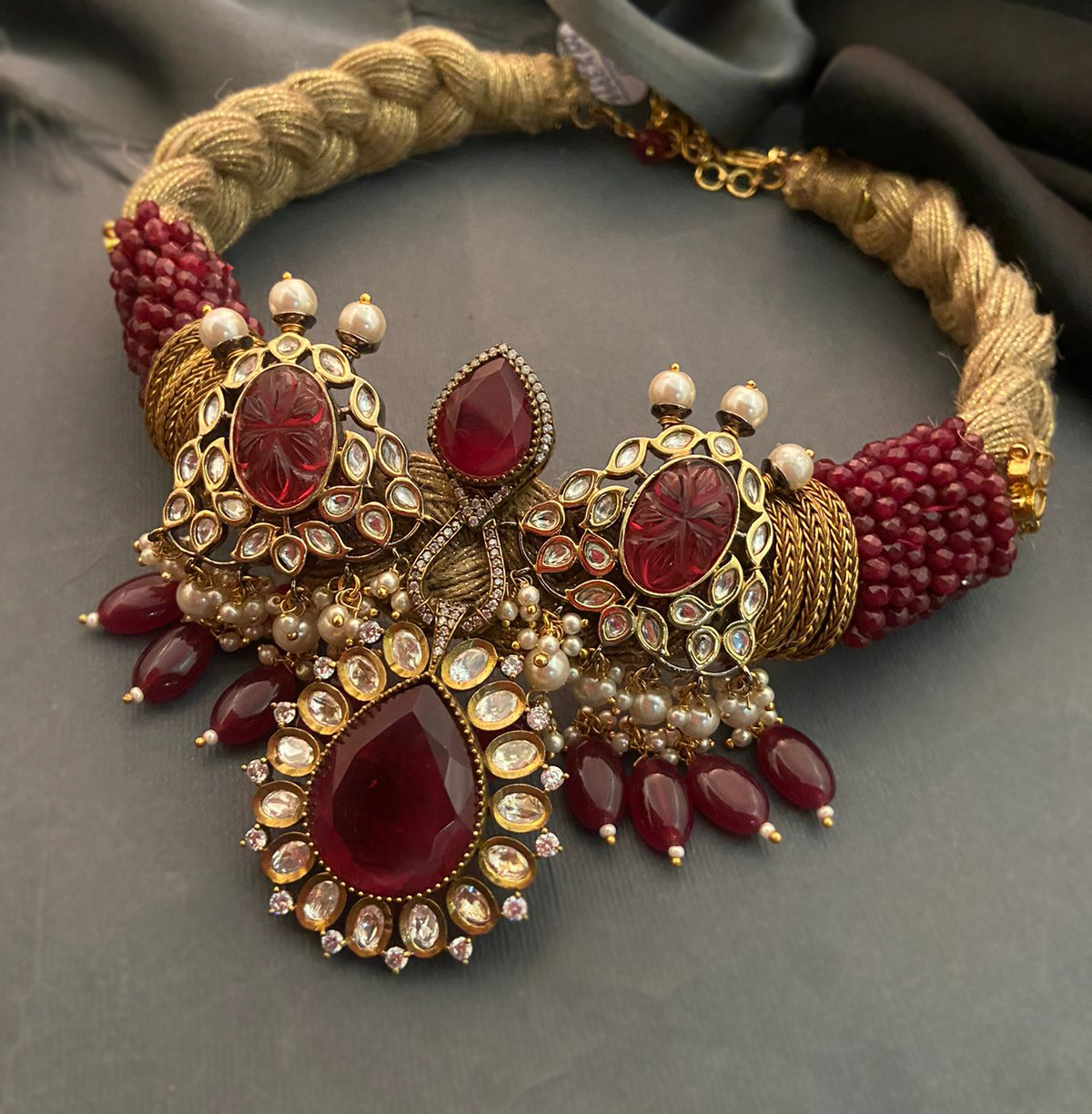 Ruby Quartz Detailing Necklace on Jute Base