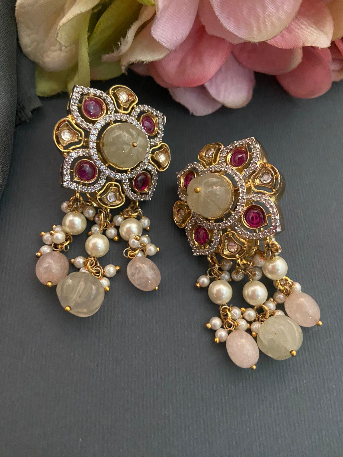 Pendientes de cuarzo rosa claro