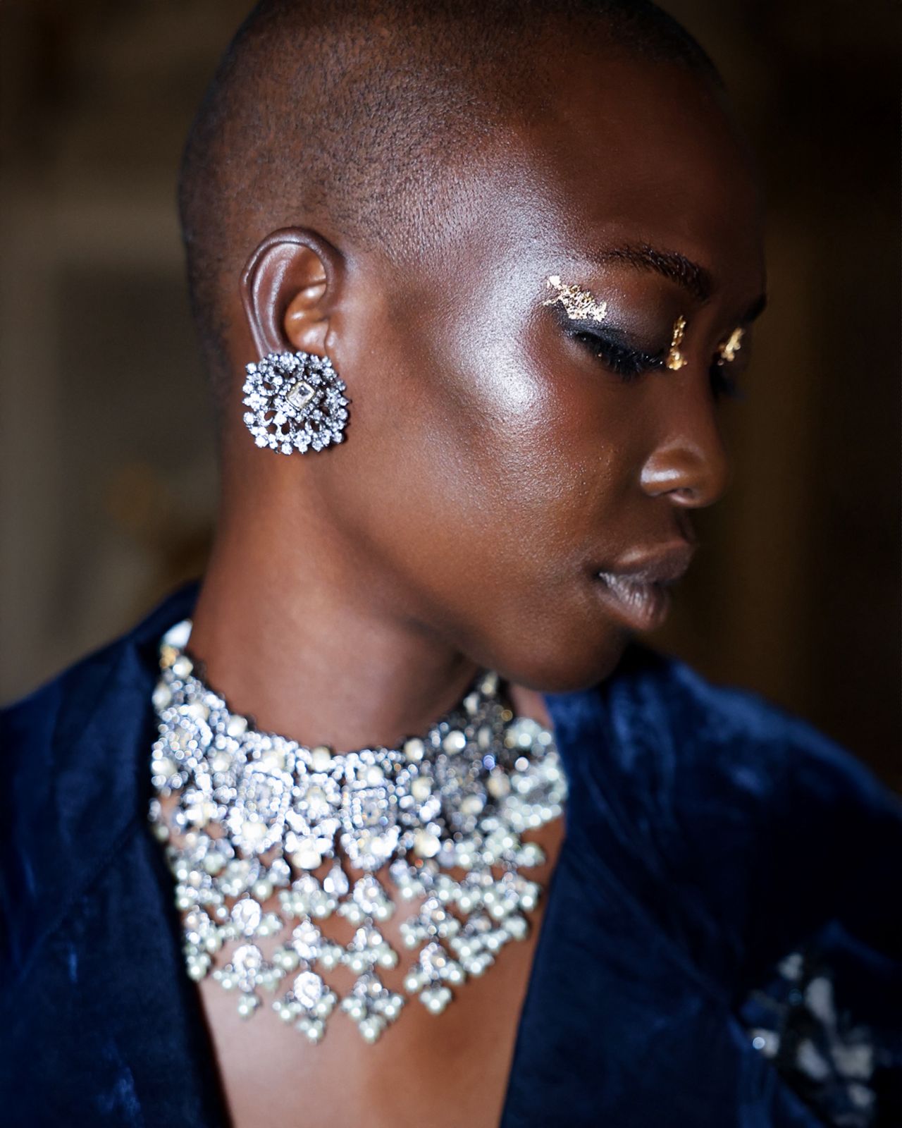 Luxe Embroidered Net Cape with Off-White Vegan Leather Pants