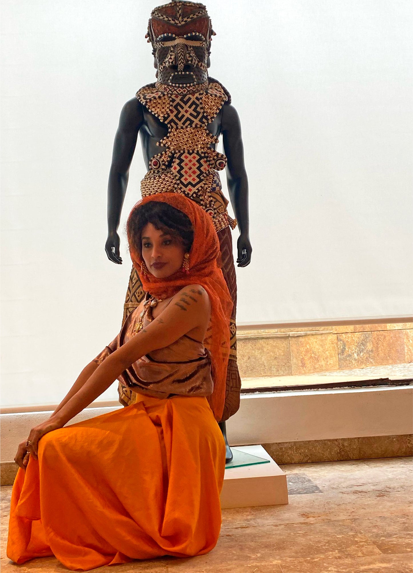 Orange Cowl Silk Skirt