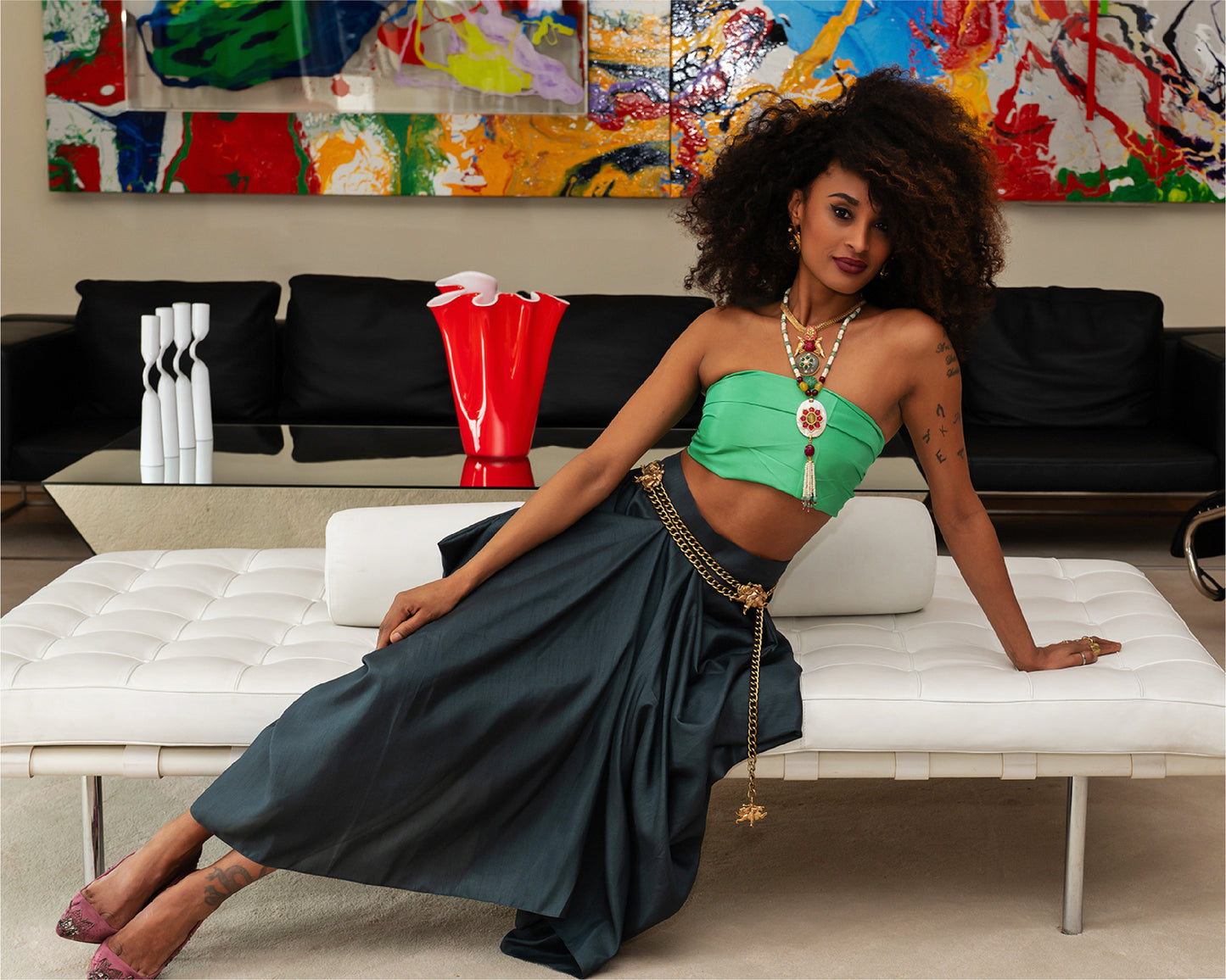 Dark Grey Cowl Silk Skirt