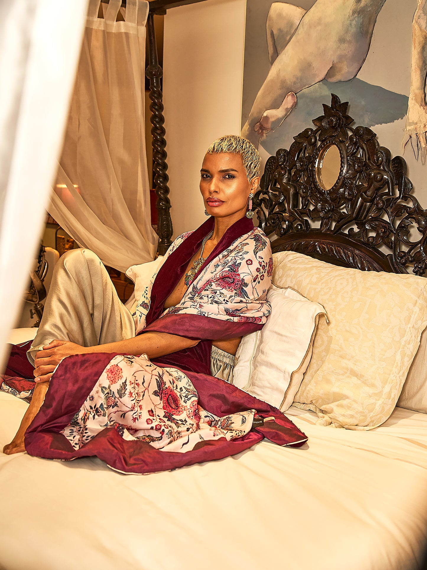 Wine Velvet And Silk Shawl