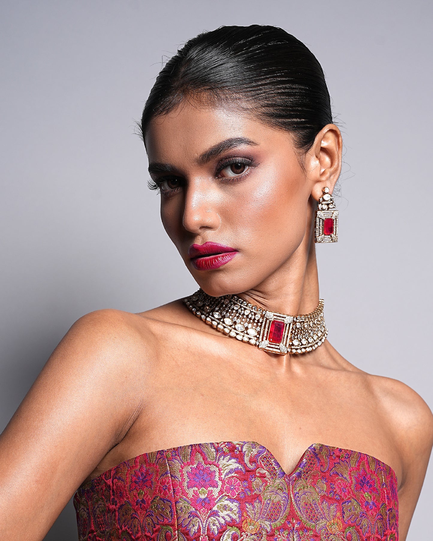 Red Onyx Choker & Earrings