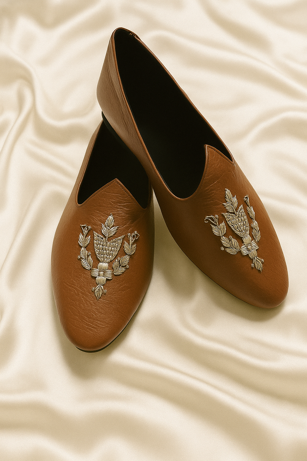 Men's Brown Dress Loafers with Silver Threadwork