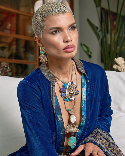 Turquoise Stone Earrings with Madame Sibarita Logo