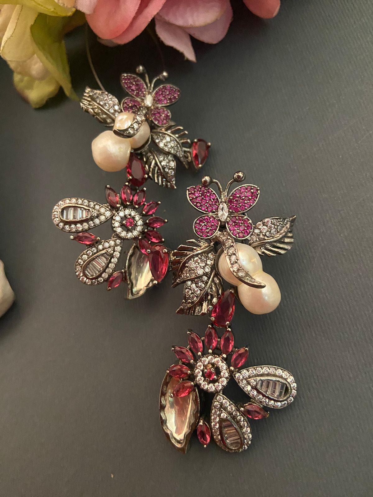 Red Cubic Zirconium Detailing Earrings