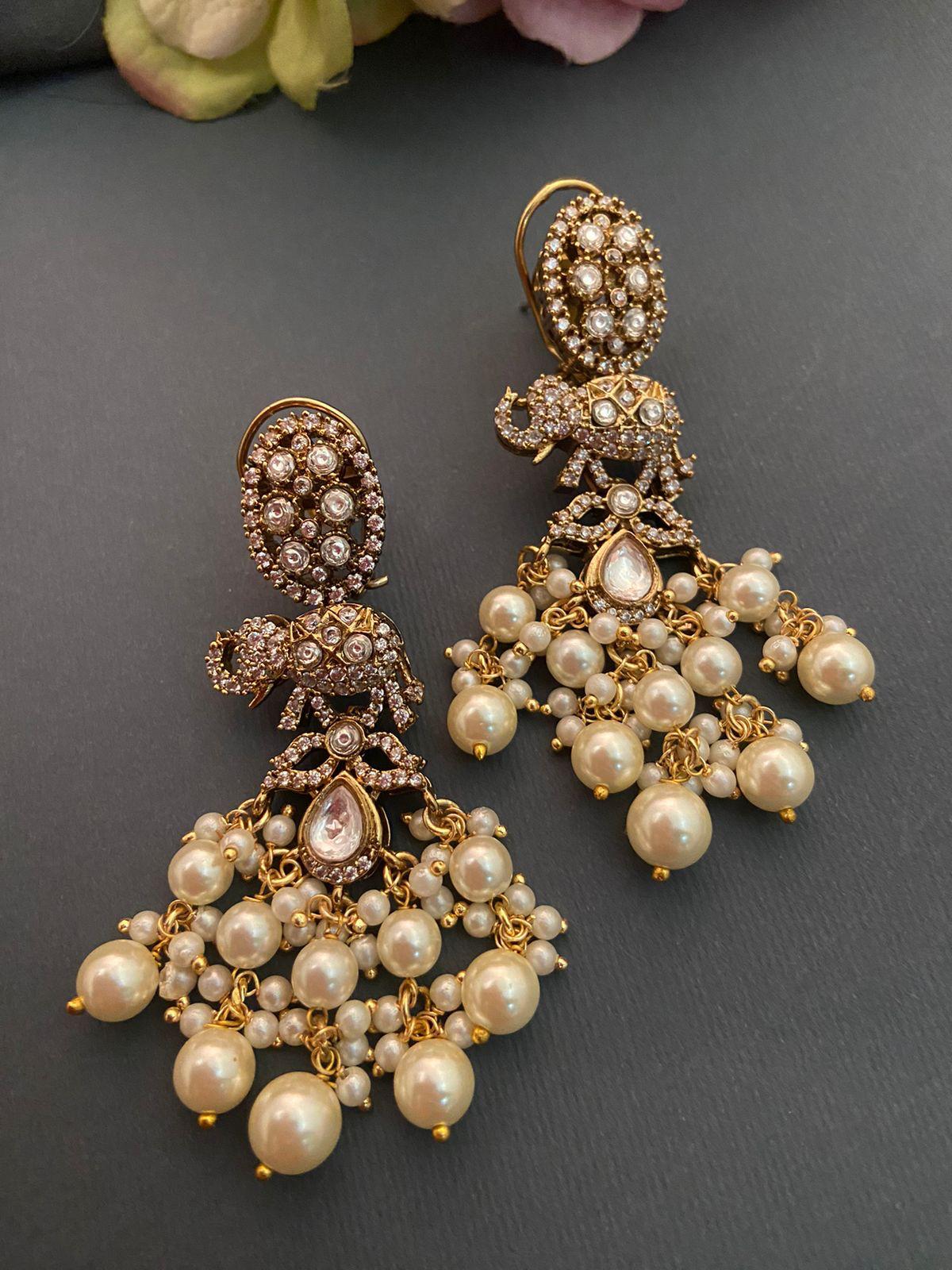 Elephant Motif Kundan Crystal Earrings