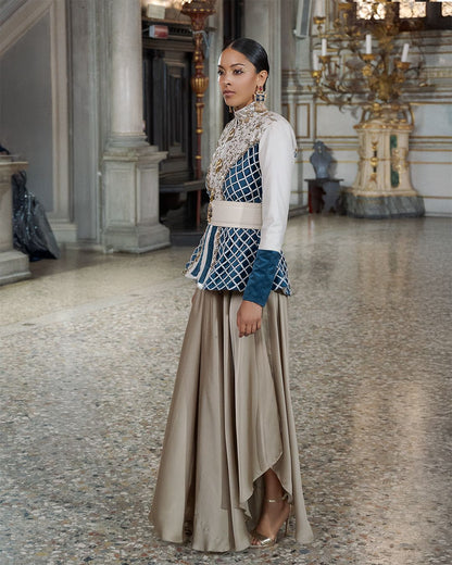 Embroidered off-white Vegan Leather Jacket