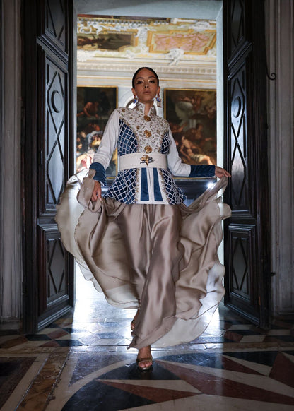 Embroidered off-white Vegan Leather Jacket