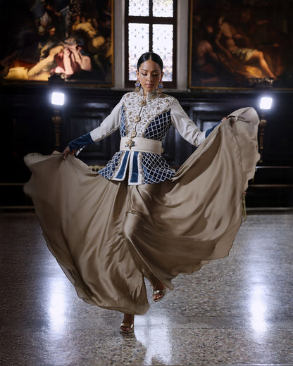 Embroidered off-white Vegan Leather Jacket