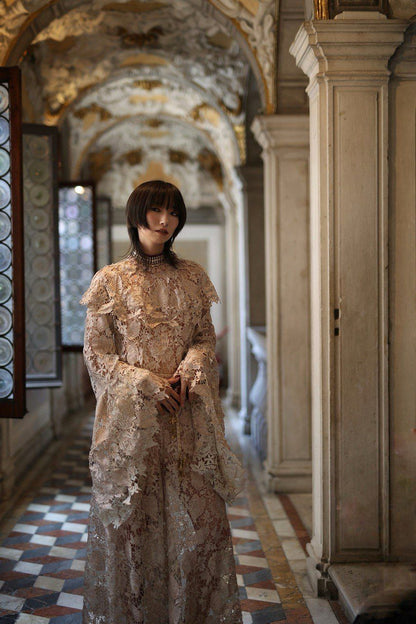 ⁠Rose Gold Crochet Lace Pant and Top Set