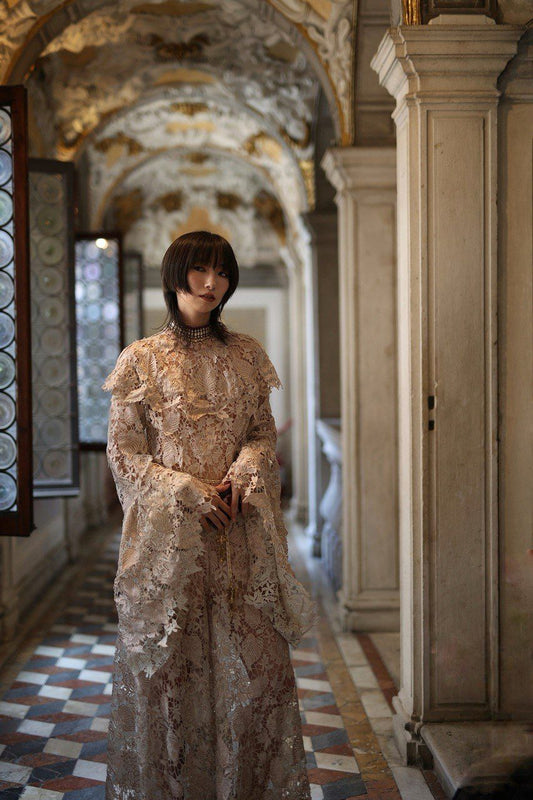 ⁠Rose Gold Crochet Lace Pant and Top Set