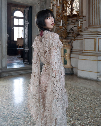 ⁠Rose Gold Crochet Lace Pant and Top Set