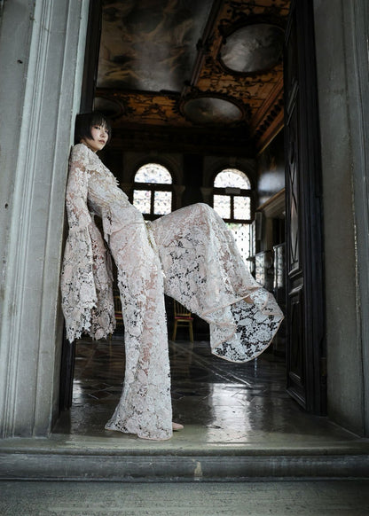 ⁠Rose Gold Crochet Lace Pant and Top Set