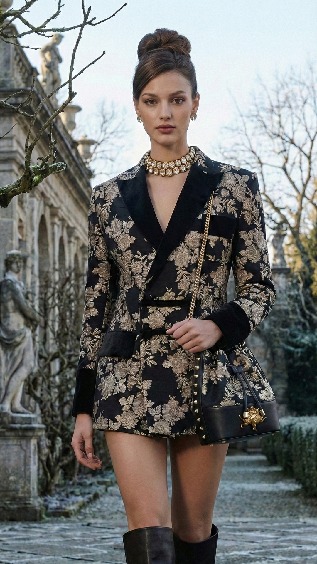 Black Velvet Kundan Crystal Choker Necklace