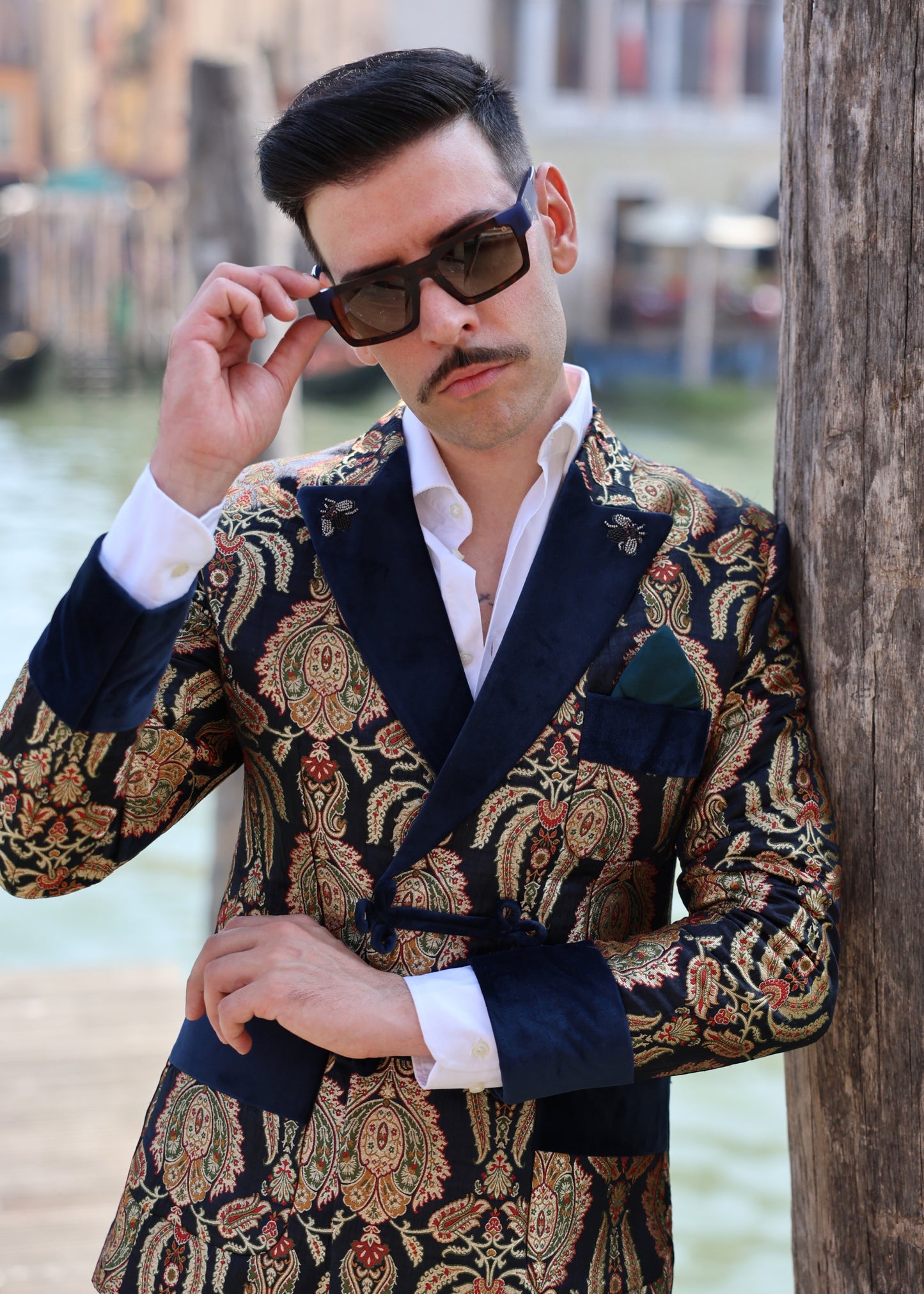 Navy Blue and Gold Paisley Brocade Suit