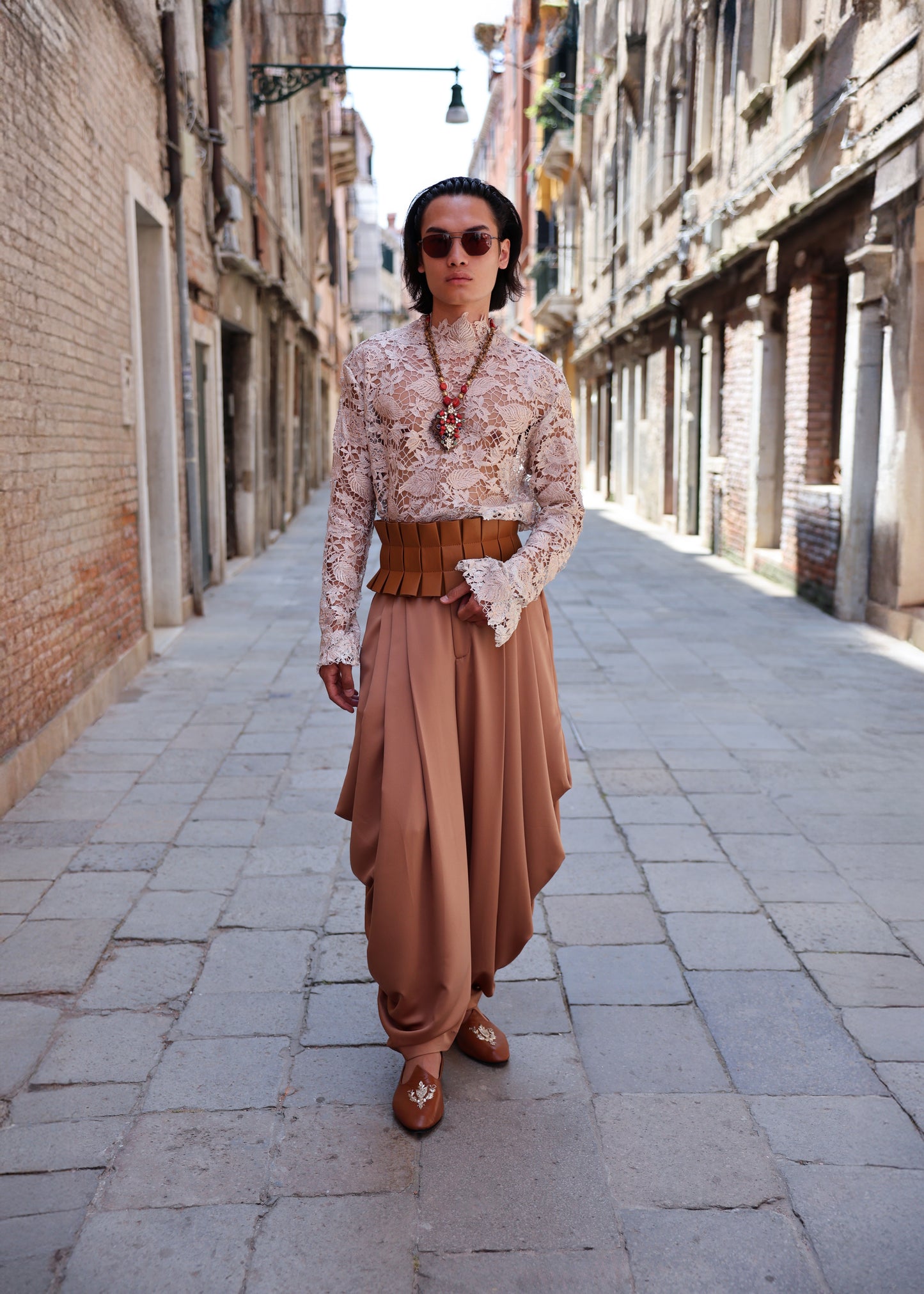 Statement Lace Top and Dhoti Hem pants set