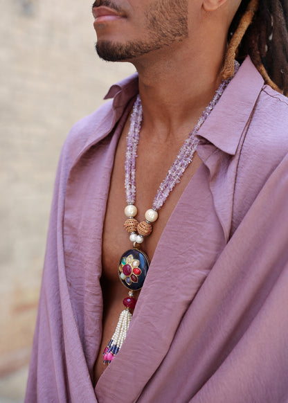 Modern Man Deep V-Neck Oversized Shirt & Navy Blue Wide Pleat Trousers