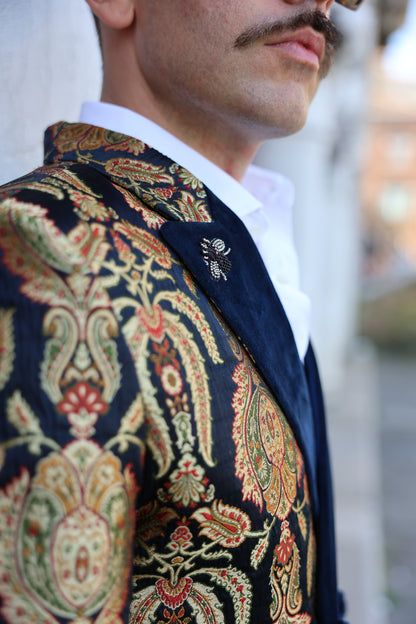 Navy Blue and Gold Paisley Brocade Suit